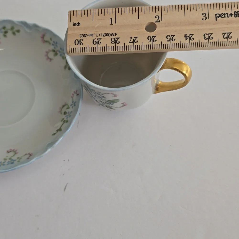 Vintage Set Of 2 Demitasse Cup Saucer Bavaria Hutschenreuther China "Blue Rock" - Picture 10 of 11